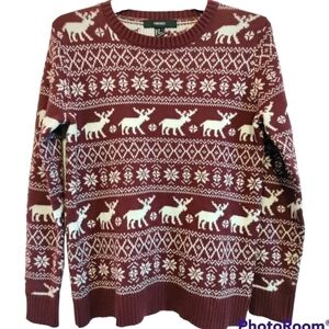Holiday winter reindeer knit sweater Forever 21 wine red  white accent Medium
